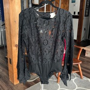 Free People lace bodysuit, black, size small